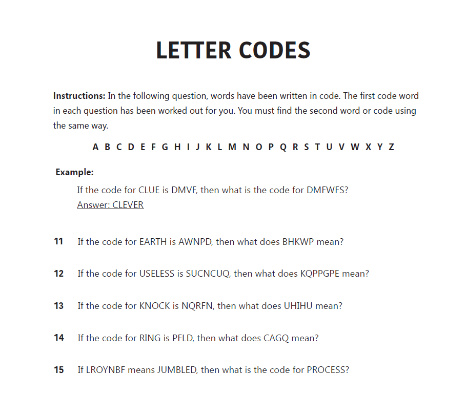 Practice Paper 1 - Codes - 11+ Centre